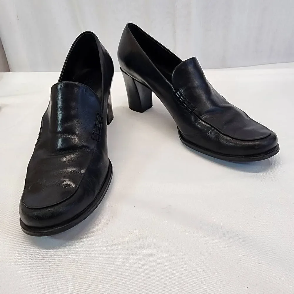Franco Sarto Womens Nolan Tailored Loafers Black Heels Size 9.5